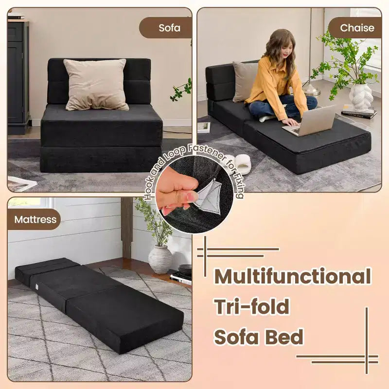 Chaise pliante trois pans, convertible en transat ou en lit, pour dortoir, canapé-lit neuf, noir/gris/café
